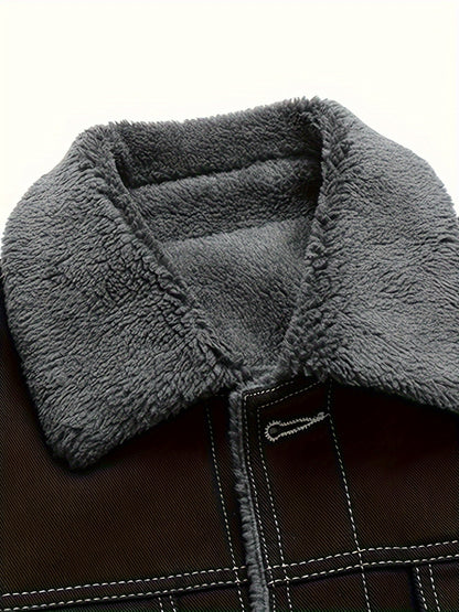 Herren Jeansjacke mit Teddyfutter, Sherpa Kragen, Knopfleiste, Brusttaschen, warm gefüttert