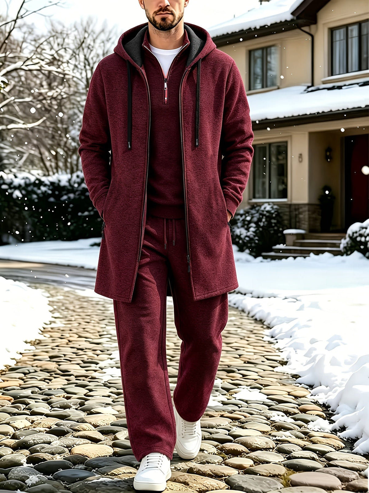Herren 3-teiliges Sport Freizeit Set meliert: Pullover, Jogginghose & langer Cardigan mit Kapuze