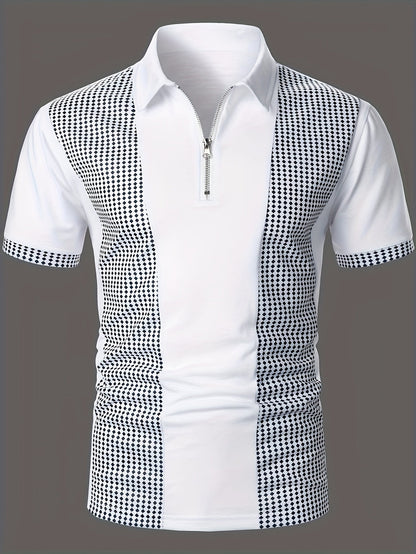 Herren Polohemd mit modernem Zip-Kragen und Kontrastmuster – Stilvolles Poloshirt für Business & Freizeit