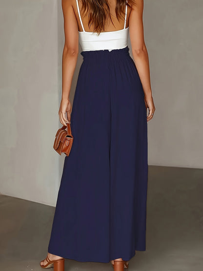 Damen Weite Bein Palazzo Hose mit Hohem Bund und Kordelzug – Eleganter Sommerlook für Freizeit und Alltag