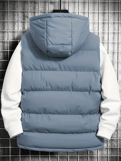 Steppweste Herren mit Kapuze - Pufferweste ärmellos, Reißverschluss, Taschen, Schwarz