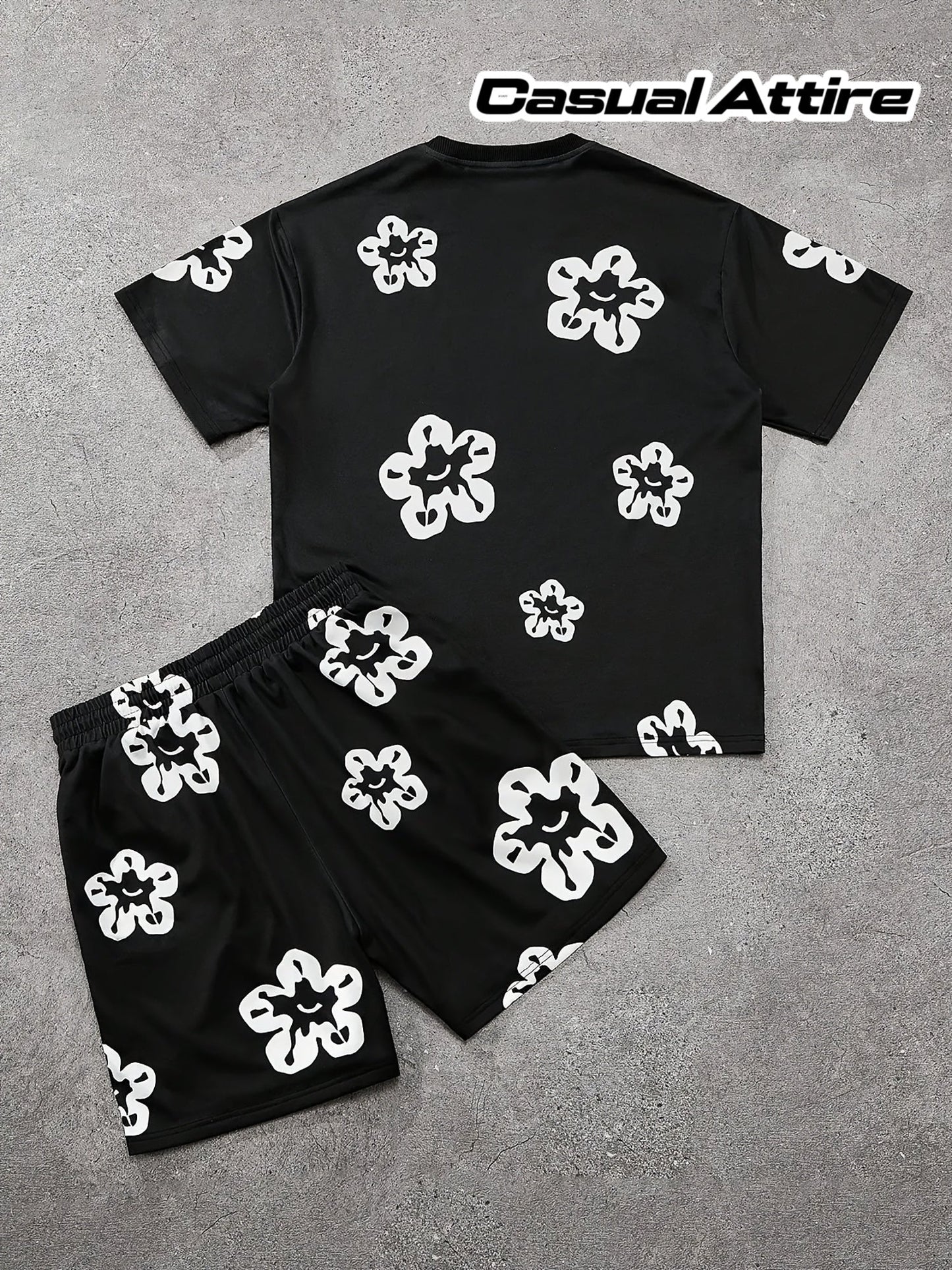 Herren Casual Set mit Blumenmuster – Freizeit Outfit mit T-Shirt und Shorts