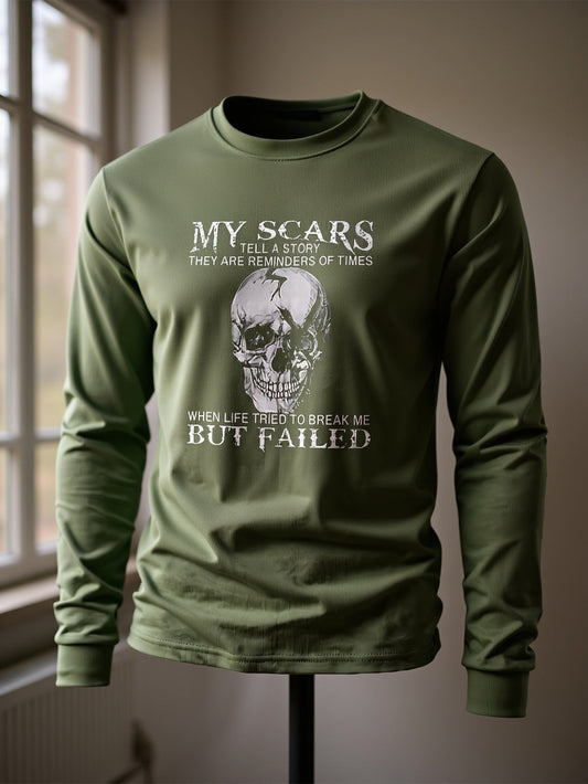 Herren Langarmshirt mit Totenkopf-Druck und Spruch