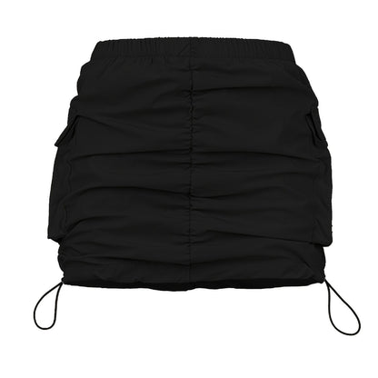 Damen Utility Minirock mit Raffung und Kordelzug – Streetstyle Cargo Skirt