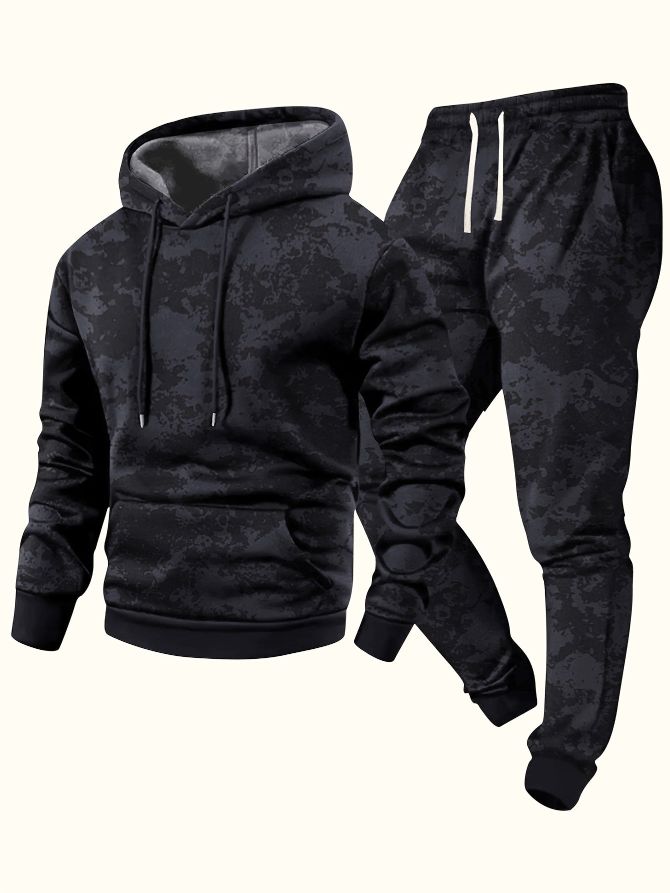 Herren Hoodie & Jogginghose Set Tarnmuster, Sportanzug mit Kapuze und Kordelzug, Trainingsanzug