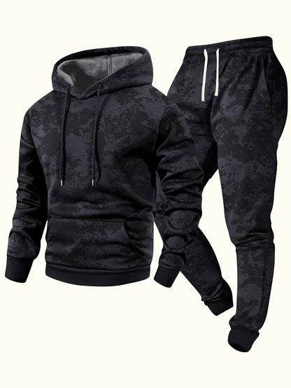 Herren Hoodie & Jogginghose Set Tarnmuster, Sportanzug mit Kapuze und Kordelzug, Trainingsanzug