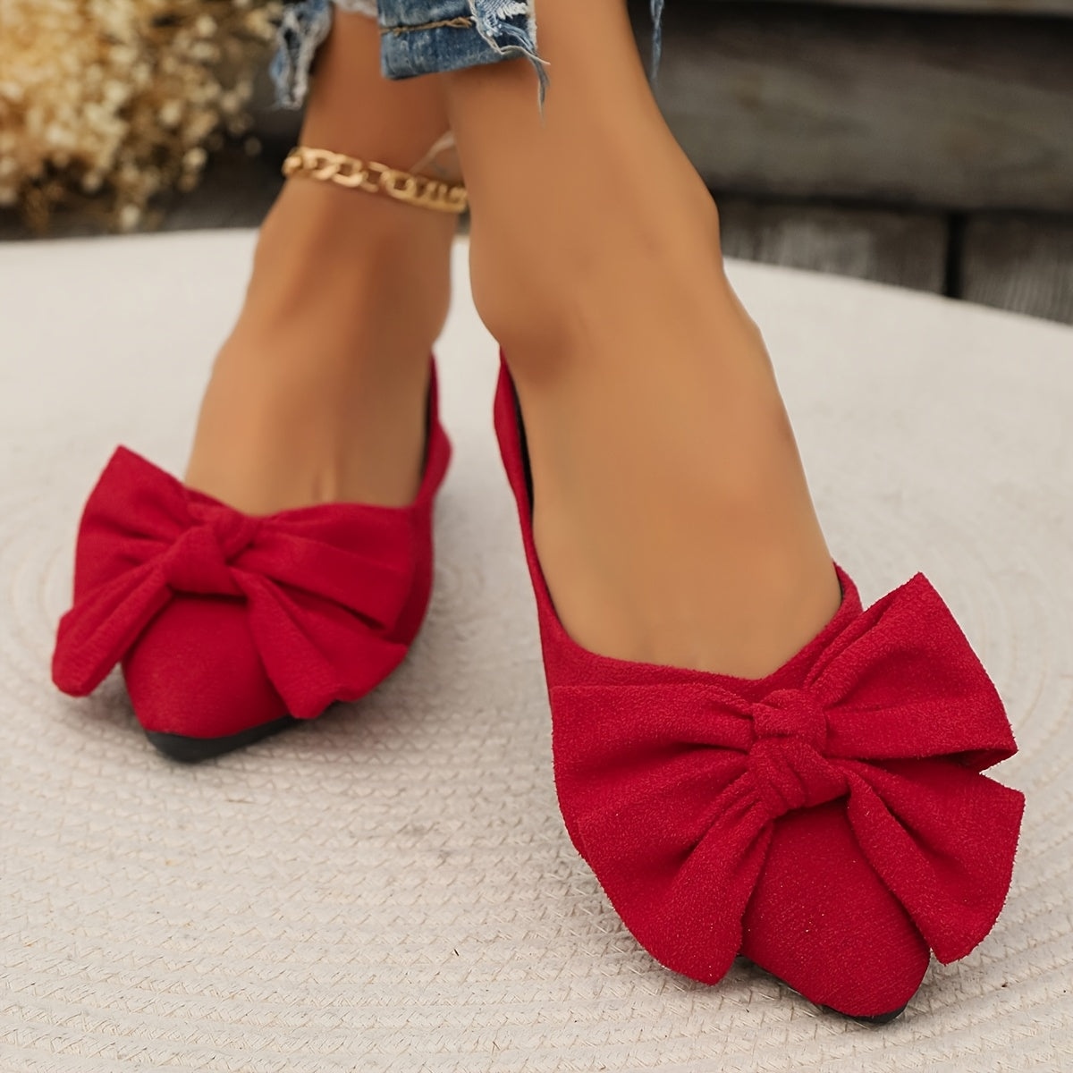 Damen Ballerinas mit Spitze und großer Schleife – Elegante Flats für Alltag und Büro