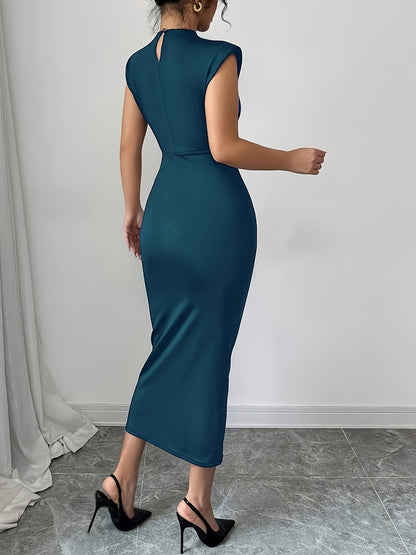 Damen Elegantes Bodycon-Midikleid mit Schulterpolstern – Perfekt für Partys und besondere Anlässe