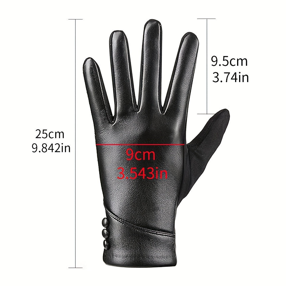 Schwarze Handschuhe mit Zierknöpfen Touchscreen-kompatibel