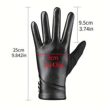 Schwarze Handschuhe mit Zierknöpfen Touchscreen-kompatibel
