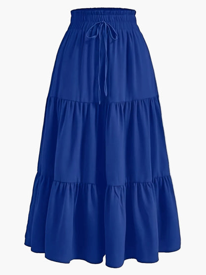 Damen Stufenrock mit hoher Taille und Bindegürtel – Eleganter Freizeit- und Sommerrock