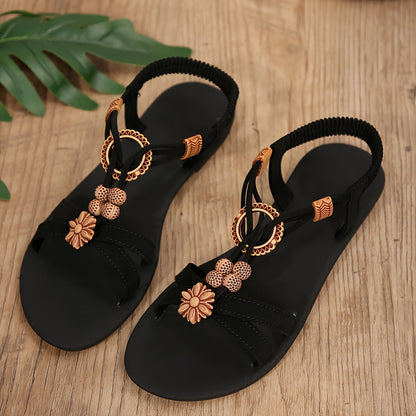 Damen Sandalen mit Blumenapplikation – Bequeme Sommerschuhe für Alltag und Freizeit