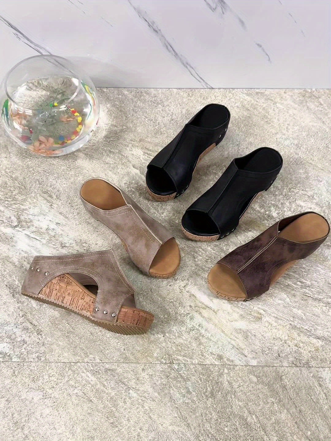 Damen Vintage Keilsandaletten mit offener Spitze für den Sommer – Bequeme Slip-On Plateau-Schuhe
