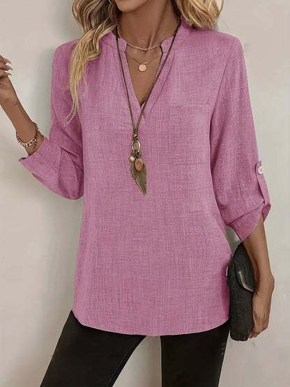 Damen Tunika Bluse mit V-Ausschnitt – Elegante Freizeitmode für Alltag und Büro