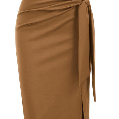 Damen Eleganter Midirock mit Knoten-Detail und Schlitz – Perfekt für Büro & Ausgehen