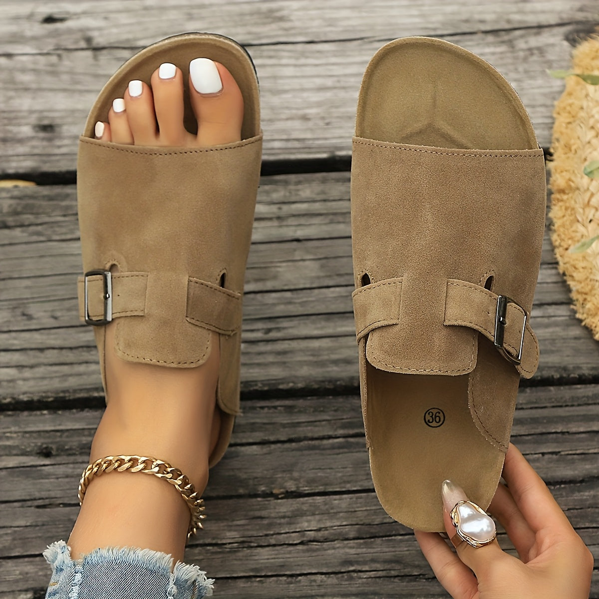 Damen Sandalen mit Schnalle und Riemen – Bequeme Slip-On Sommerschuhe für Freizeit und Alltag