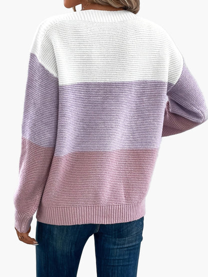 Damen Strickpullover im Colorblock-Design – Eleganter Freizeitpullover für Herbst und Winter