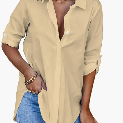 Damen Langarm Bluse im lässigen Hemdblusen-Stil – Perfekt für Alltag und Büro