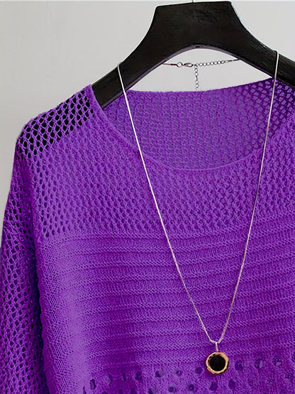 Damen Locker Geschnittenes Strickshirt mit Häkeldesign und Modernem Look
