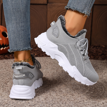 Damen Sneaker Rot mit Schnürung & Plüschfutter | Winter Sport Freizeit Schuhe