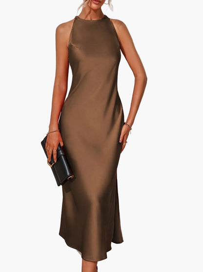 Damen Elegantes Midikleid für besondere Anlässe – Figurbetontes Abendkleid mit hohem Ausschnitt