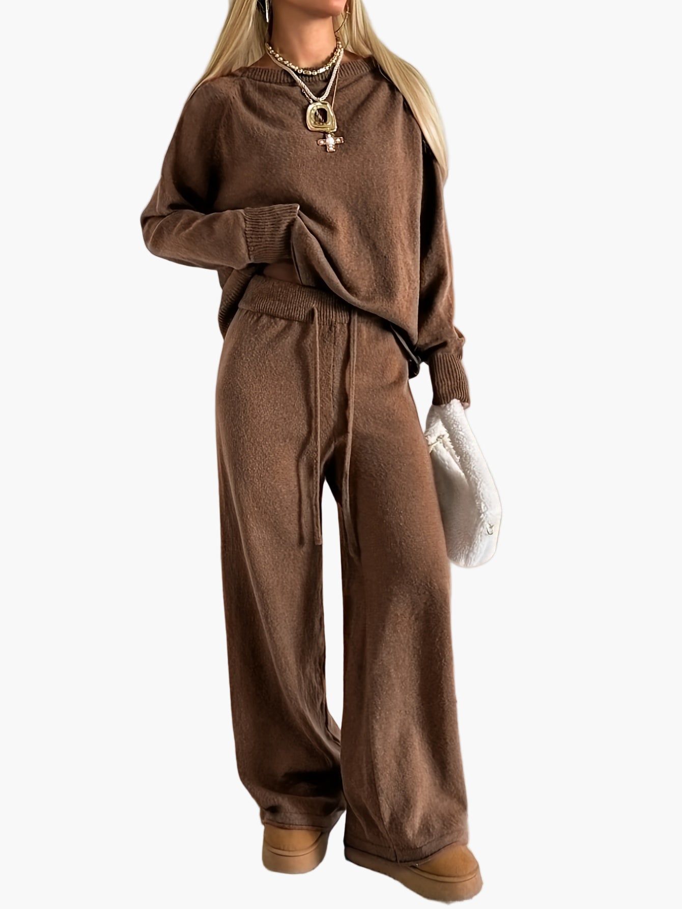Damen Loungewear Set – Zweiteiliges Strick Freizeit-Outfit mit lockerem Schnitt, ideal für Herbst und Winter