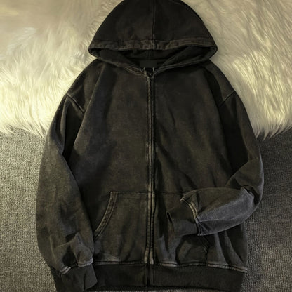 Kapuzenjacke mit Reißverschluss, verwaschener Look, Unisex, Anthrazit