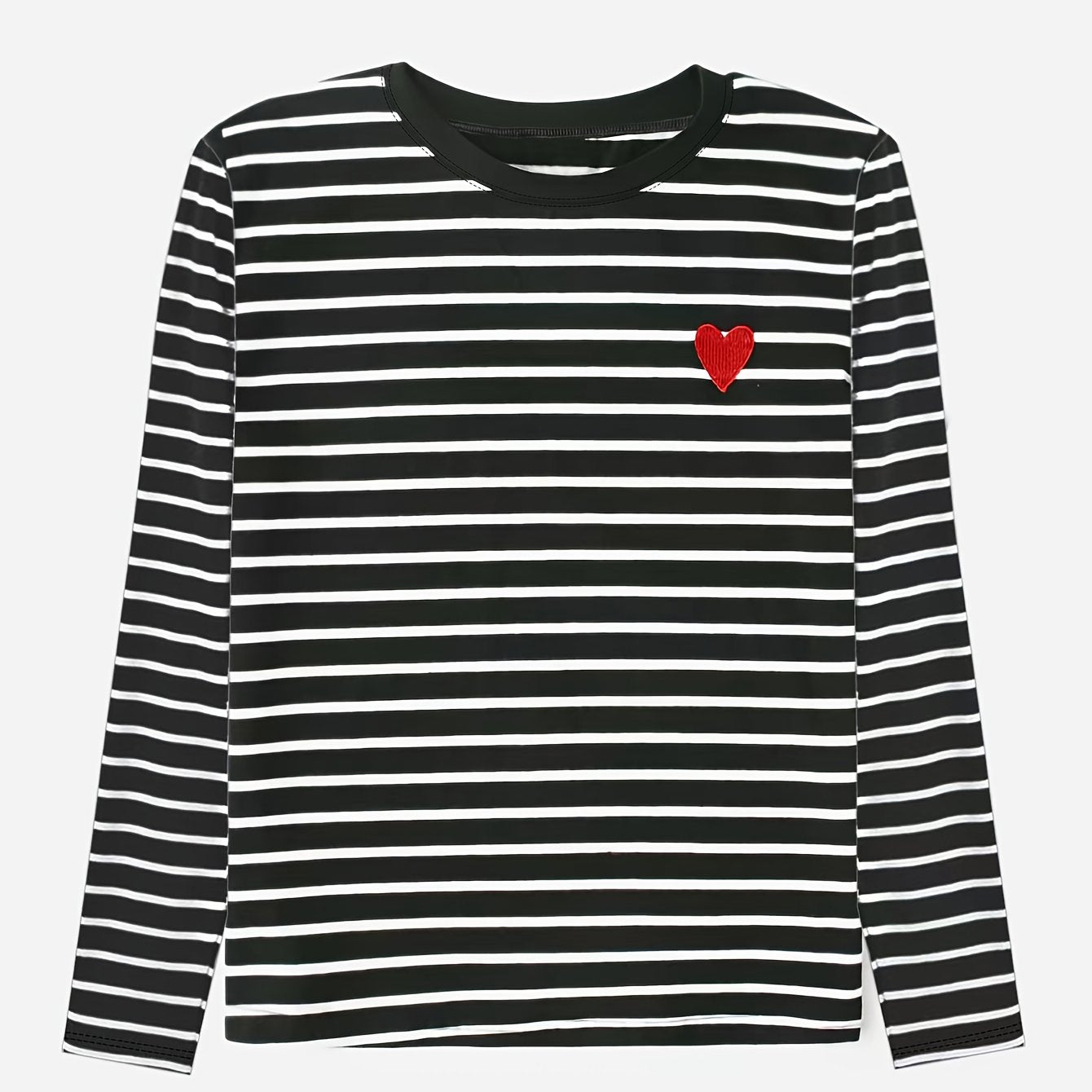 Gestreiftes Langarmshirt mit Rundhalsausschnitt und Herz-Applikation