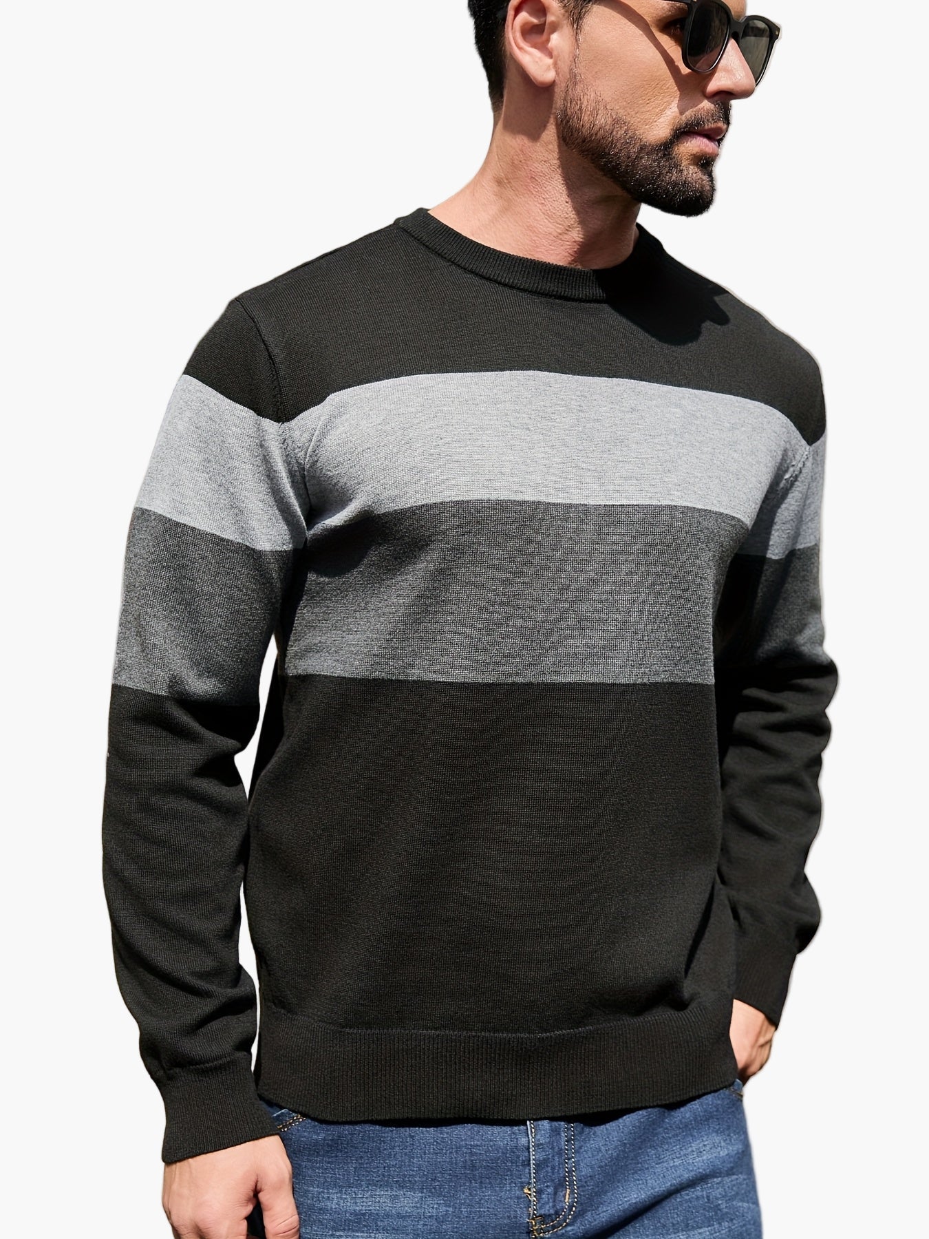 Herren Strickpullover mit Blockstreifen – Moderner Casual Look für Herbst und Winter
