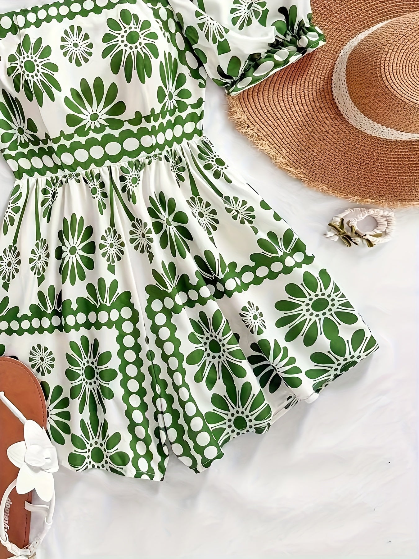 Damen Vintage-Jumpsuit mit Puffärmeln und Blumenmuster – Eleganter Einteiler für Sommer und Freizeit