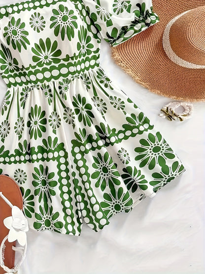 Damen Vintage-Jumpsuit mit Puffärmeln und Blumenmuster – Eleganter Einteiler für Sommer und Freizeit