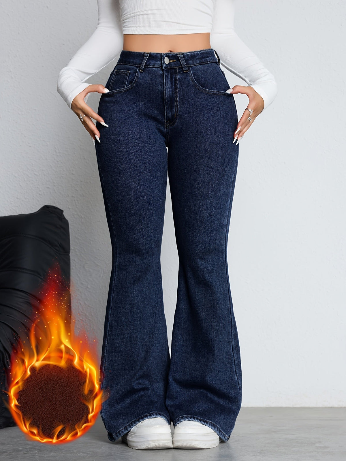 Damen Schlaghose mit hoher Taille Dunkelblau