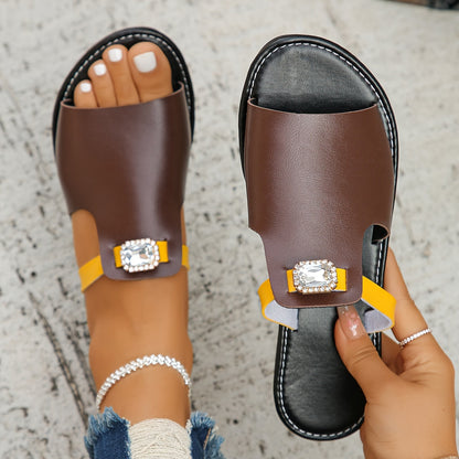 Damen Slip-On Sandalen mit Schmuckstein und modernem Design – Elegante Freizeitschuhe
