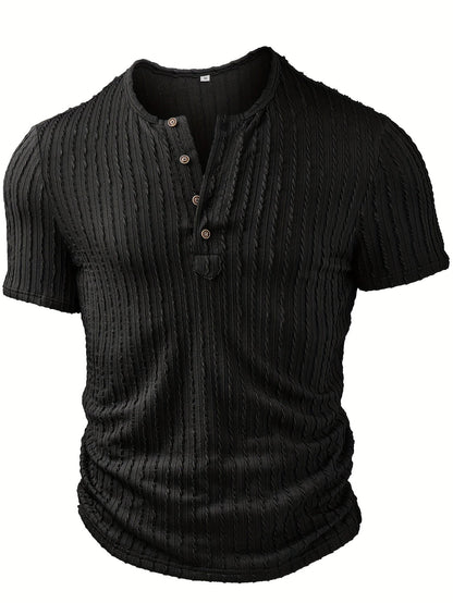 Herren Henley T-Shirt Kurzarm – Lässiges Sommer-Oberteil mit Knopfleiste, modischer Struktur-Look