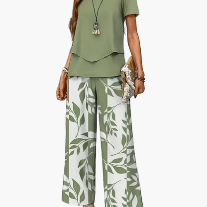 Damen Sommer Set Elegant Zweiteiler mit Weiten Hosen und Kurzarmshirt – Perfekt für Freizeit und Urlaub
