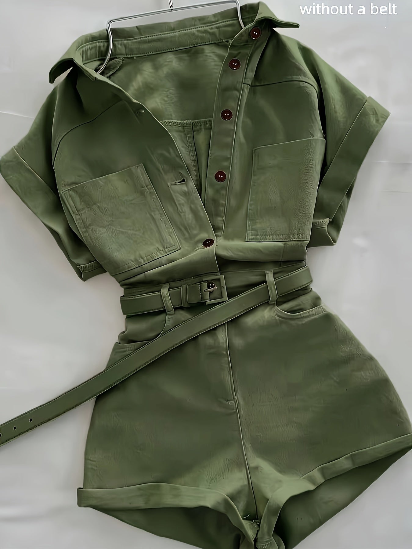 Damen Utility-Style Jumpsuit mit Gürtel und Knopfleiste – Modischer Einteiler für Freizeit und Alltag