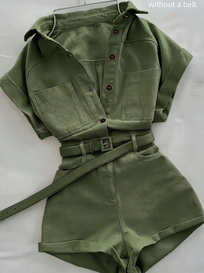 Damen Utility-Style Jumpsuit mit Gürtel und Knopfleiste – Modischer Einteiler für Freizeit und Alltag