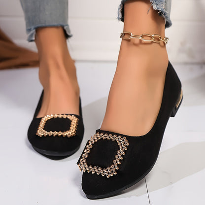 Damen Ballerinas mit funkelnder Schnalle – Elegante Slip-Ons für Alltag & besondere Anlässe