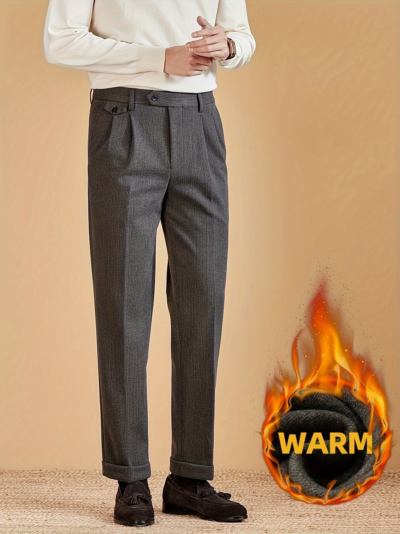 Herren Freizeithose mit Bundfalten – gefütterte Stoffhose