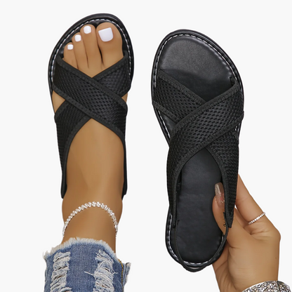 Damen Mesh-Sandalen mit Überkreuzten Riemen – Bequeme Sommerschuhe für Freizeit und Alltag