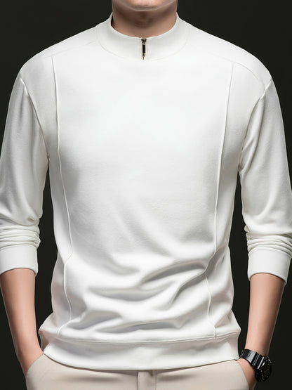 Herren Halb-Reißverschluss Sweatshirt Stehkragen Langarm Weiß