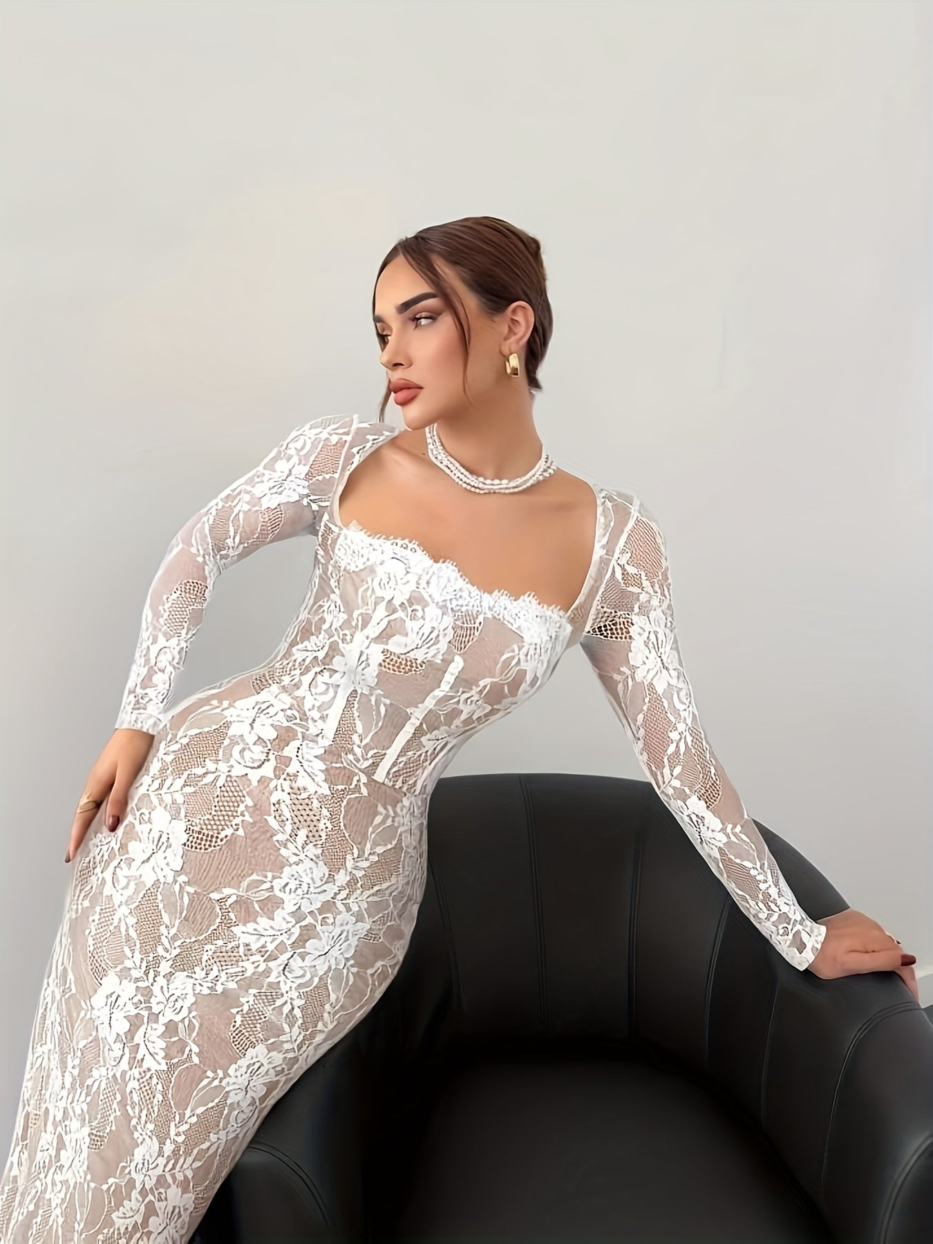 Damen Elegantes Bodycon Abendkleid mit Spitze und Langarm – Stilvolles Partykleid für besondere Anlässe