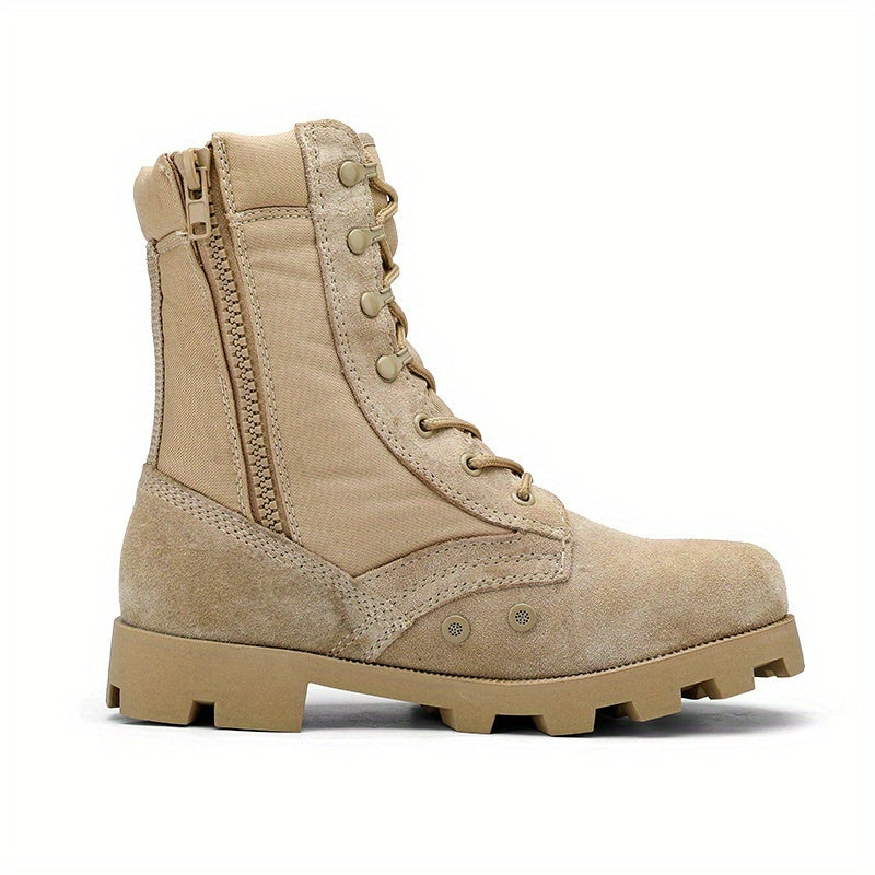 Stiefel Herren Beige Outdoor Schnürstiefel mit Reißverschluss Hoher Schaft