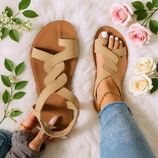 Damen Sandalen mit Kreuzriemen und Stern-Anhänger – Bequeme Sommerschuhe für Urlaub und Freizeit
