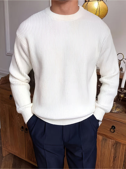 Gerippter Pullover Langarm Rundhalsausschnitt Freizeit Sweater für Herren – Weich & Bequem