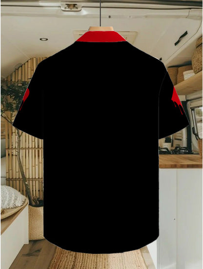 Herren Freizeit Hemd mit Spielkarten-Motiv und modernem Print – Kurzarm, Knopfleiste, auffälliger Style