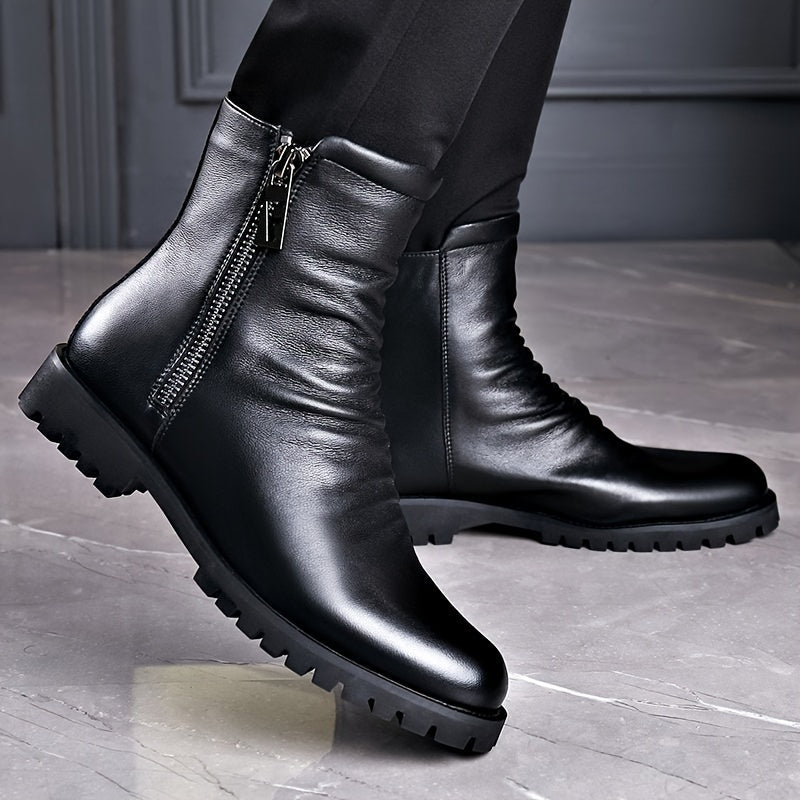 Herren Stiefel Schwarz mit Reißverschluss, Halbhohe Stiefeletten