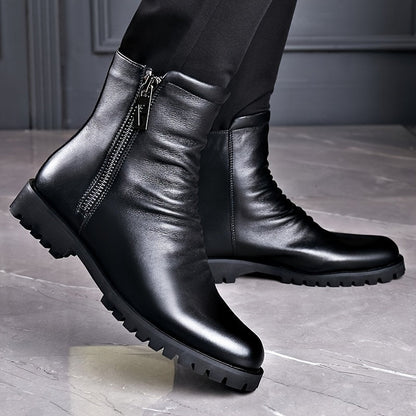 Herren Stiefel Schwarz mit Reißverschluss, Halbhohe Stiefeletten