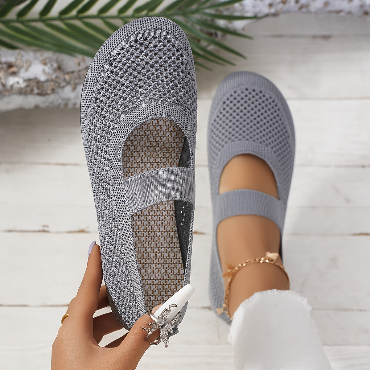 Damen Mary Jane Komfort-Slipper für Alltag und Spaziergänge – Atmungsaktive Flats