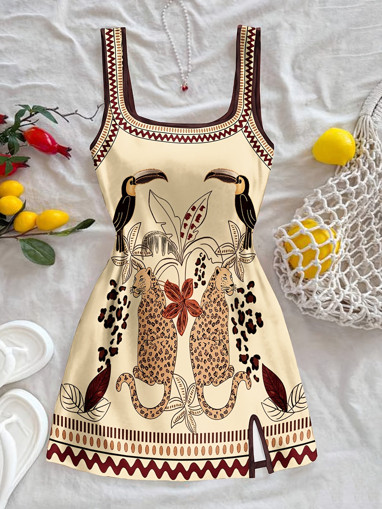 Damen Mini Kleid mit exotischem Tier-Print und modernem Schnitt – Sommerkleid für Urlaub & Freizeit